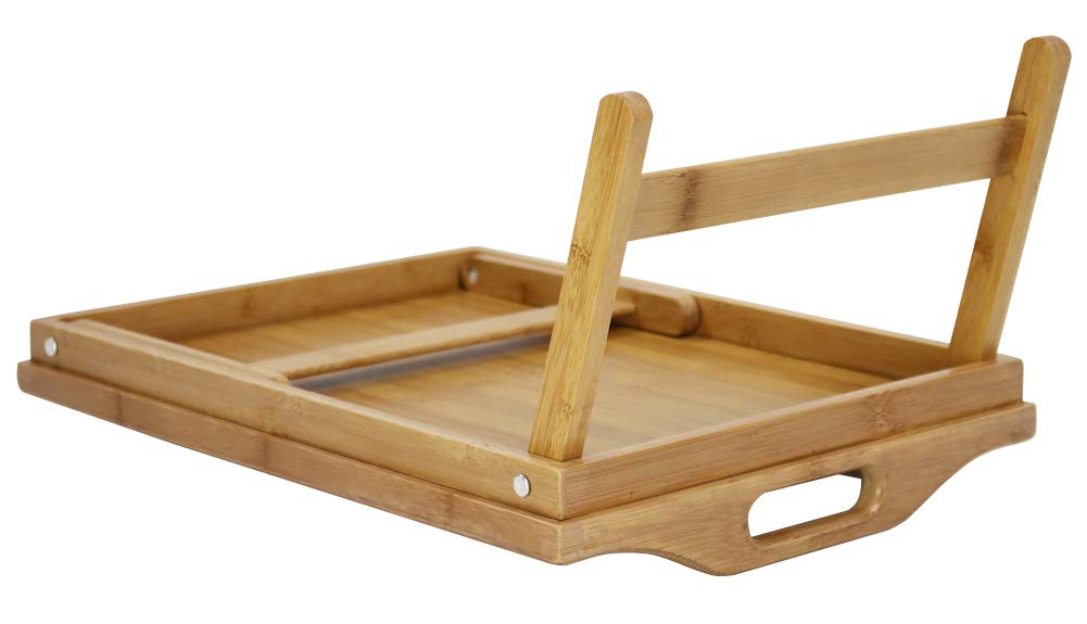 Kktoner Bamboo Bed Tray Table With Folding Legs Foldable Serving Portable Laptop Tray Snack Tray Breakfast Tray Bed Table Drawin