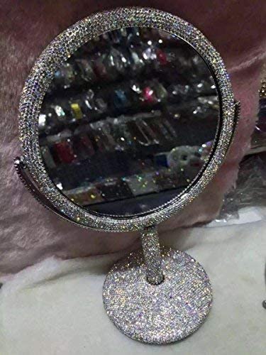 TISHAA Bling Makeup Vanity Mirror - Luxury Stand 2X Magnification Double Sided Glass Cosmetic Crystal Rhinestone Diamond Glitter Portable Desk Bathroom Bedroom Tabletop