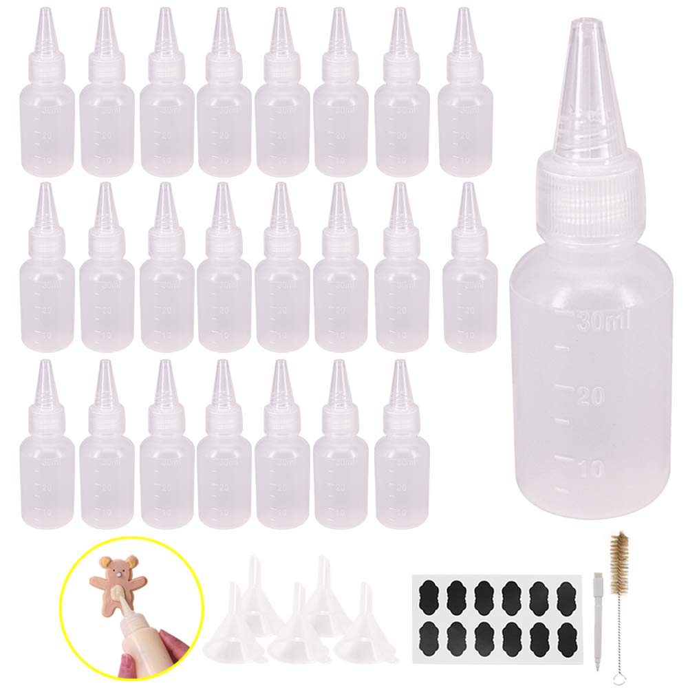 Belinlen 24 Pack 1-Ounce Plastic Squeeze Bottles With Measurement - Cookie Decorating Supplies, Cookie Supplies Writer Bottles F