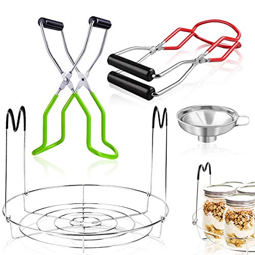 Jar Lifter Tongs And Canning Rack Set With Canning Funnel,Stainless Steel Funnel Kitchen Jar Funnel Jar Lifter Tongs And Anti-Sl