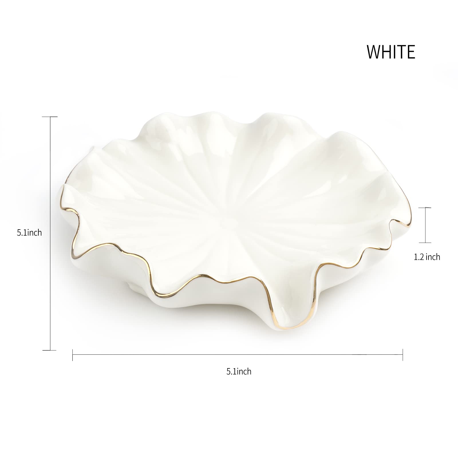 Ceramic Self Draining Soap Dish White Lotus Leaf Soap Holder Waterfall Soap Dish Soap Savers for Bar Soap  for Bathroom  for Shower  for Bar Counter