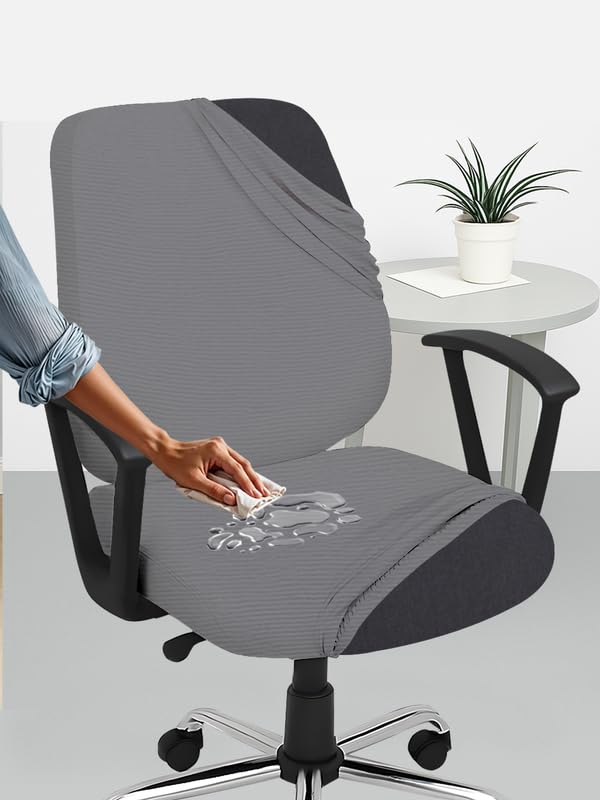 Hotkei Light Grey Dry Fit Office Chair Cover Set Of 2 Water Resistant Seat Chair Covers 220Gsm Fabric Stretchable Rotating Compu