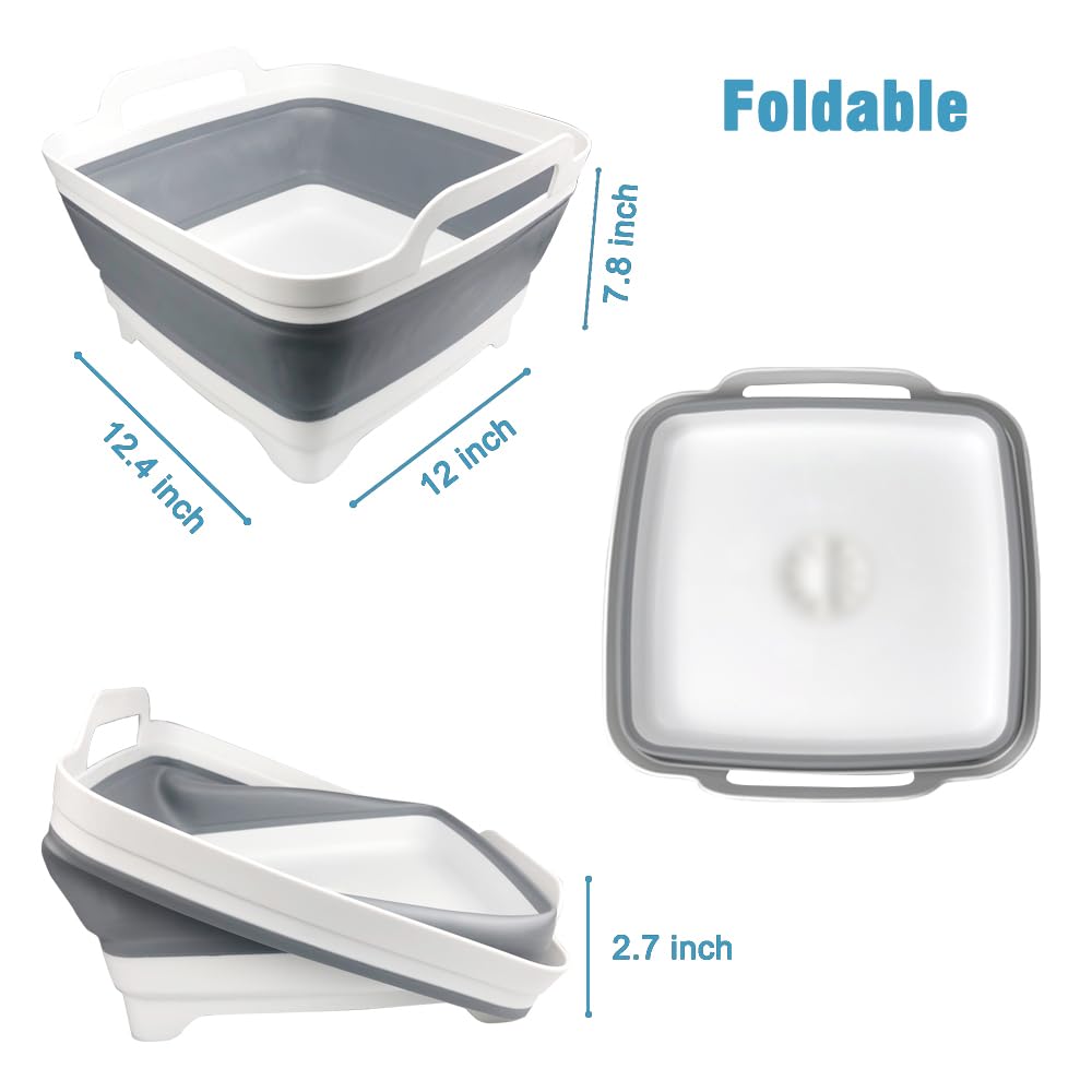 Ddluck Dish Basin Collapsible With Drain Plug Carry Handles For 9L Large Capacity, Washing Basin, Collapsible Dish Tub For Rv Si