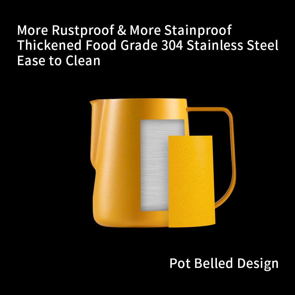 Watchget Milk Frothing Pitcher 250Ml/8Oz Espresso Steaming Pitcher With Matte Yellow Coating Stainless Steel Milk Steamer Jug Mi