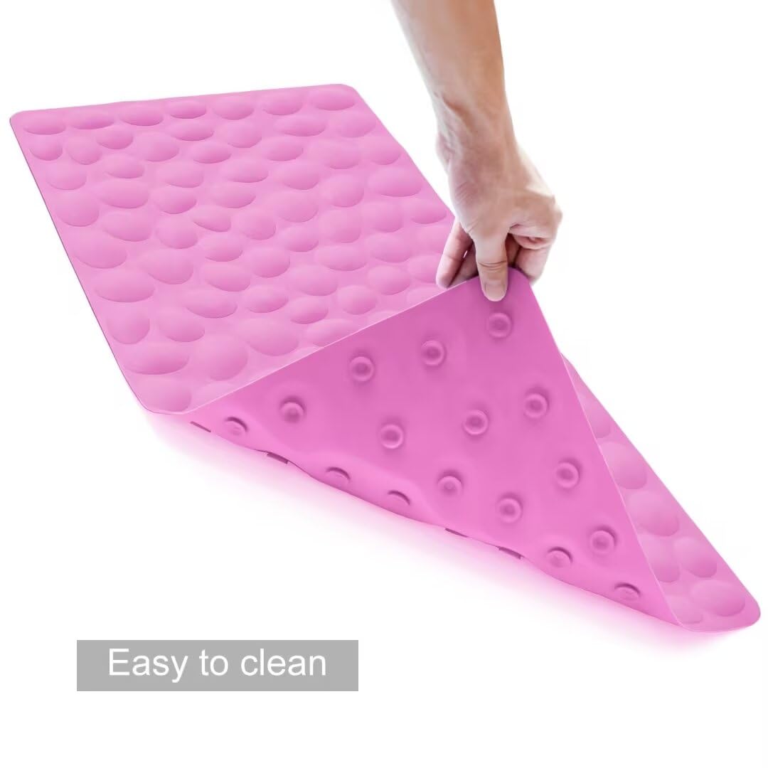 Non-Slip Bathtub Mat Othway Soft Rubber Bathroom Bathmat With Strong Suction Cups (Pink, 16X31.5 Inch)