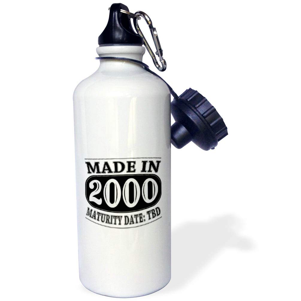 3dRose MADE In 2000 Maturity Date TDB Sports Water Bottle, 21 oz, Natural