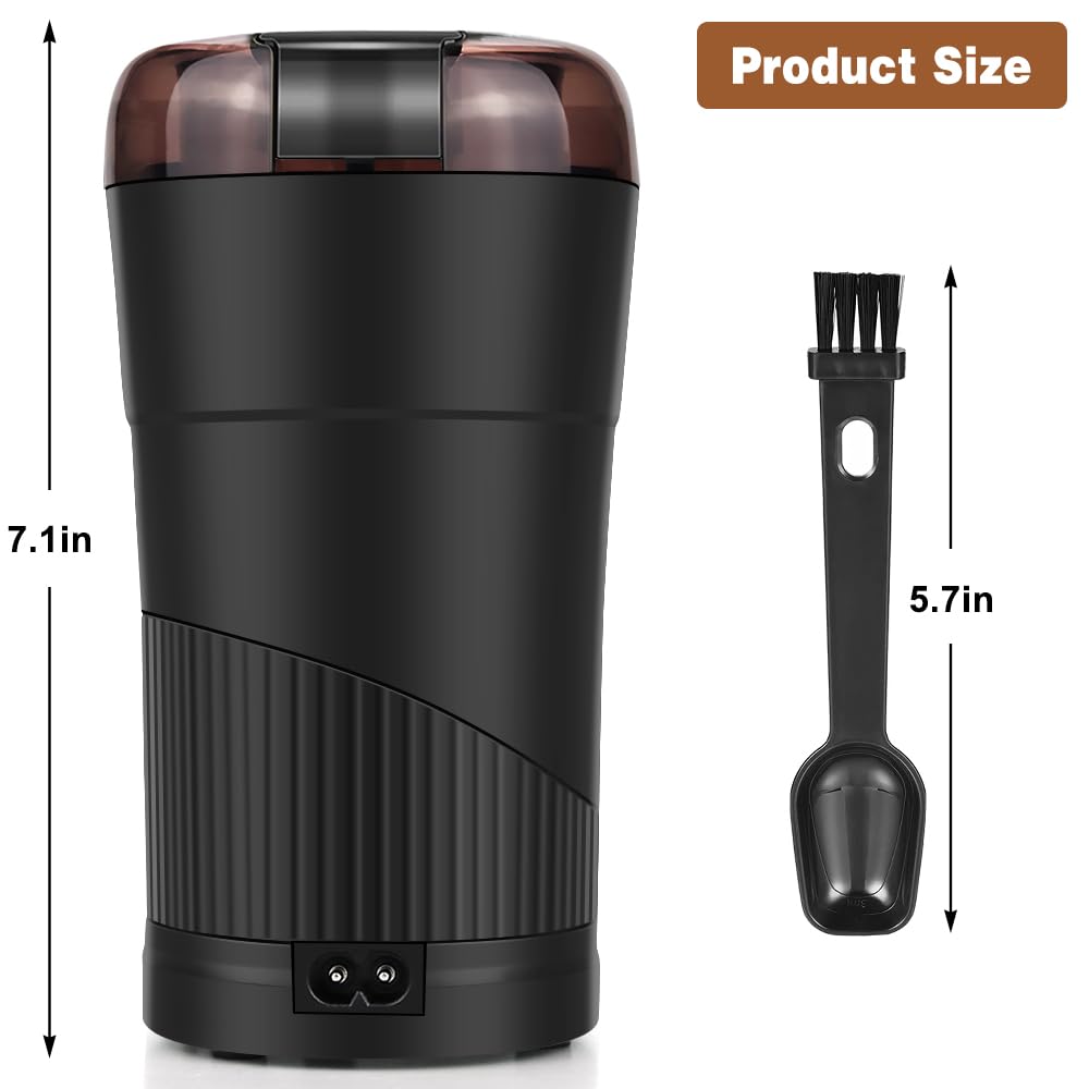 Finphoon Coffee Grinder Electric, Herb Grinder, Coffee Bean Grinder Small, Spice Grinder With Integrated Brush Spoon For One-Tou