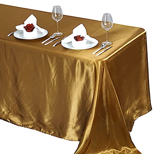 Balsacircle 90X132 Inch Gold Satin Rectangle Tablecloth Table Cover Linens For Wedding Table Cloth Party Reception Events Kitche