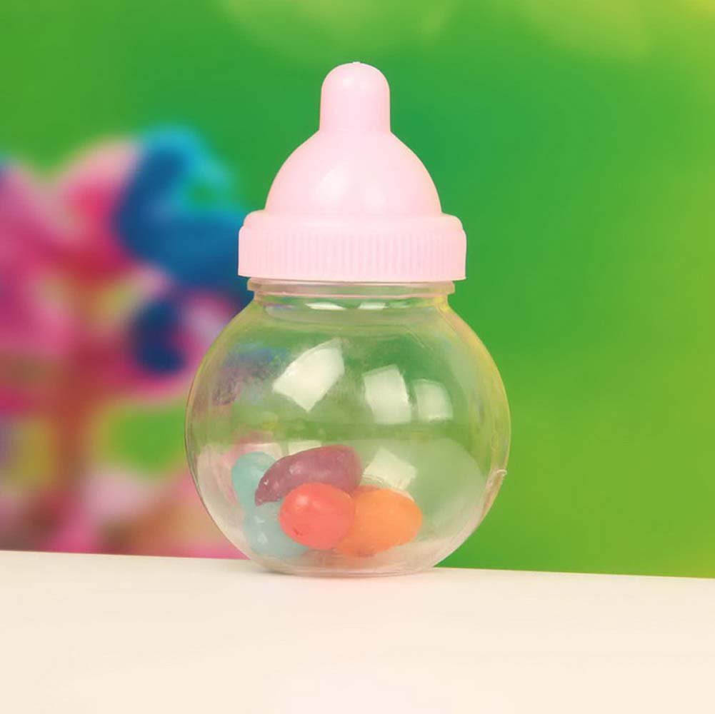 Babies Bloom Baby Shower Favor Candy Bottles, Baby Favor Candy Bags, Baby Shower Candy Box Bottle Favor (Set of 12) (Pink Round