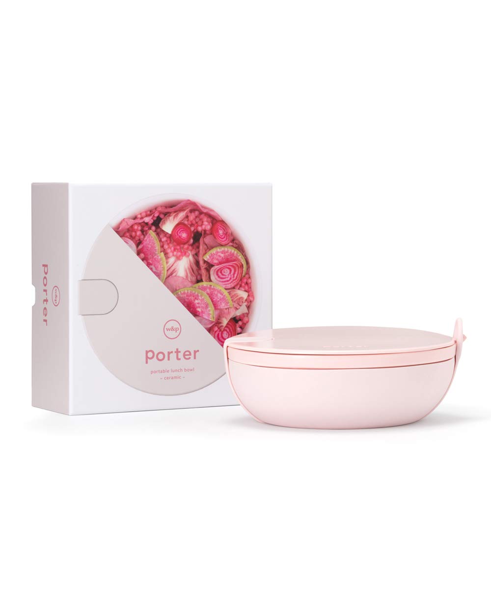 W&P Porter Bowl Lunch Container W/ Protective Non-Slip Exterior, Blush 1 Liter | Lid & Snap-Tight Silicone Strap | Food Storage,