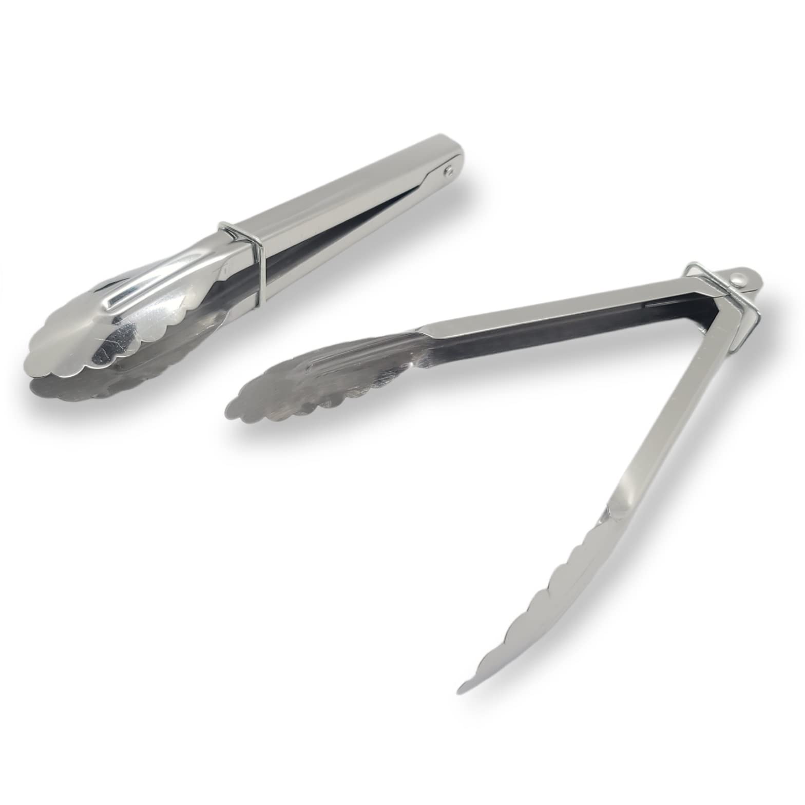 Handy Housewares 2 Piece 7'' Mini Metal Scalloped Grip Kitchen Serving Tongs Set With Sliding Locks (1 Set)