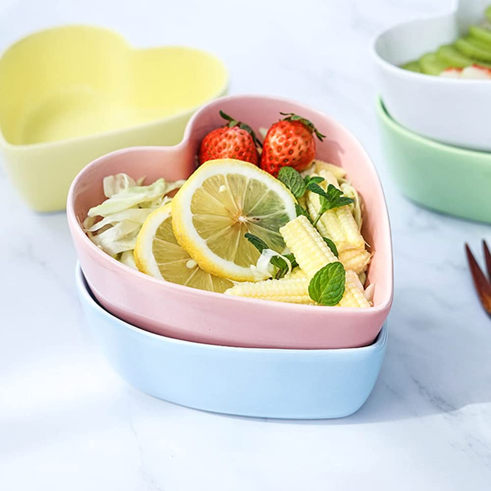Wait Fly 2pcs Heart-Shaped Bowls for Salad Soup Snack Dessert Household Cooking Bowls for Home Kitchen  Pink