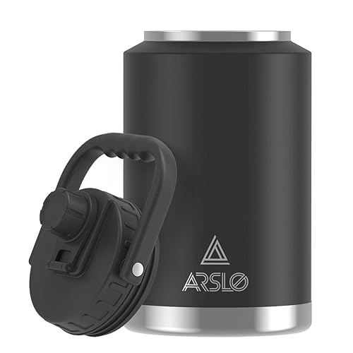 Arslo 1 Gallon Vacuum Insulated Jug,Double-Walled 18/8 Food-Grade Stainless Steel 128Oz Water Bottle,Hot/Cold Thermos Black(Gd)