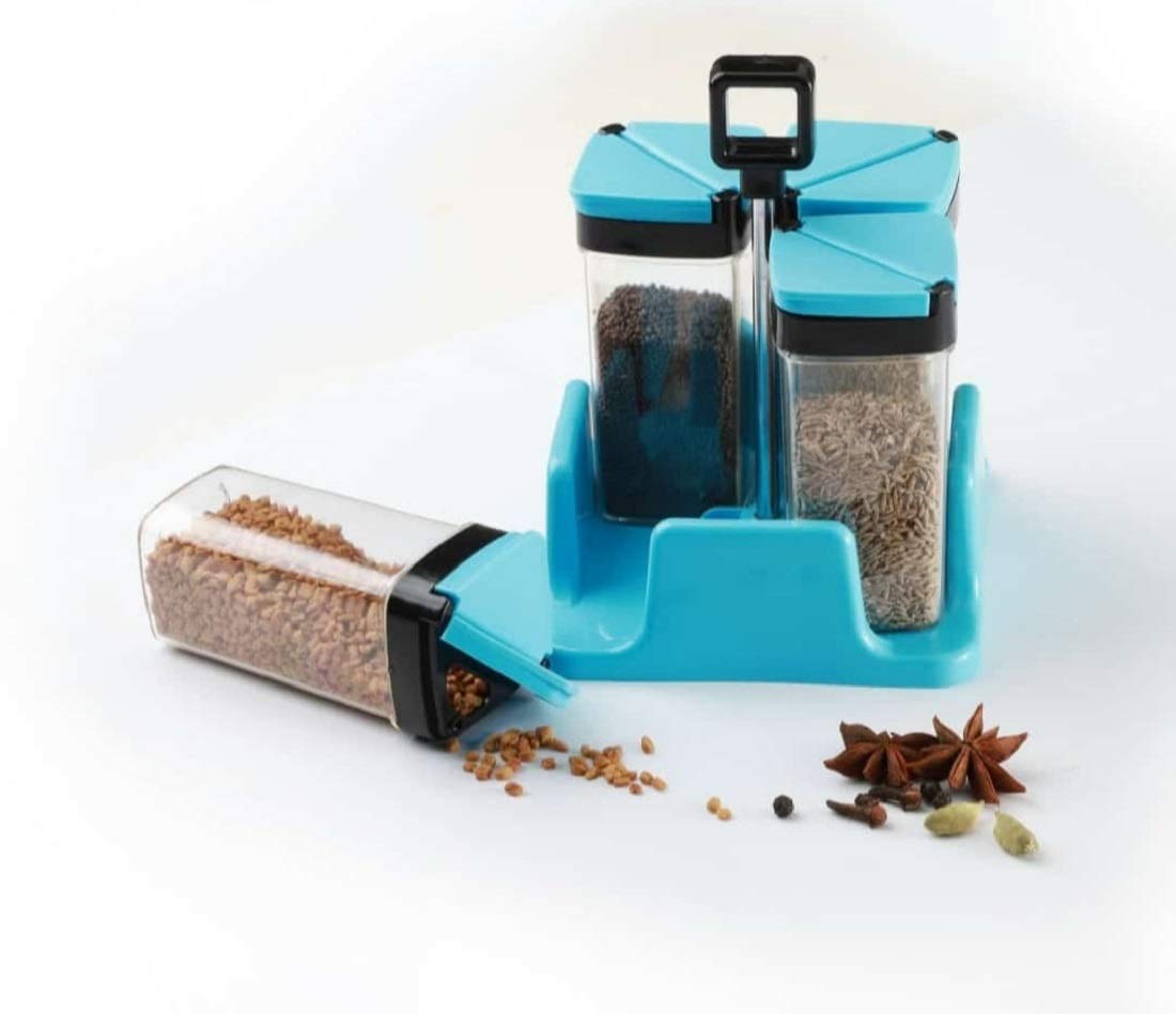 Gopinath Gpnt Sprinkles Set (100 Ml Each Jar) 4 Pics Revolving Spice Rack Masala Box, Trolley Rack ( Blue )