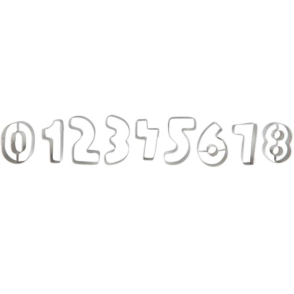 Ateco Plain Edge Small Numbers Cutters (0 - 9), 1 1/2'' High Stainless Steel, 9 Pc Set