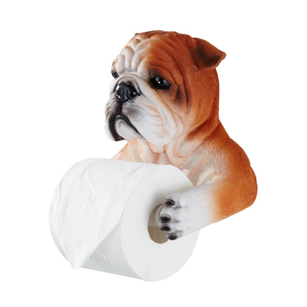 Animal End Wall Mounted Single Toilet Paper Roll Holder Dispenser, Dog
