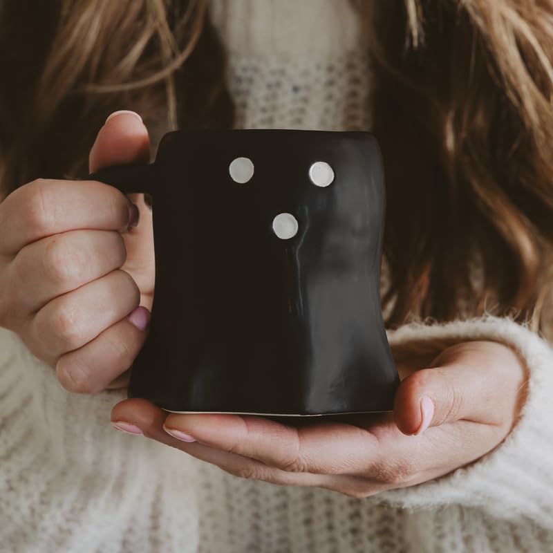 Sweet Water Decor Halloween Ghost Coffee Mug, 12oz Black Ceramic Fall Mug, Cute Spooky Season Drinkware for Coffee, Tea & Cocoa,