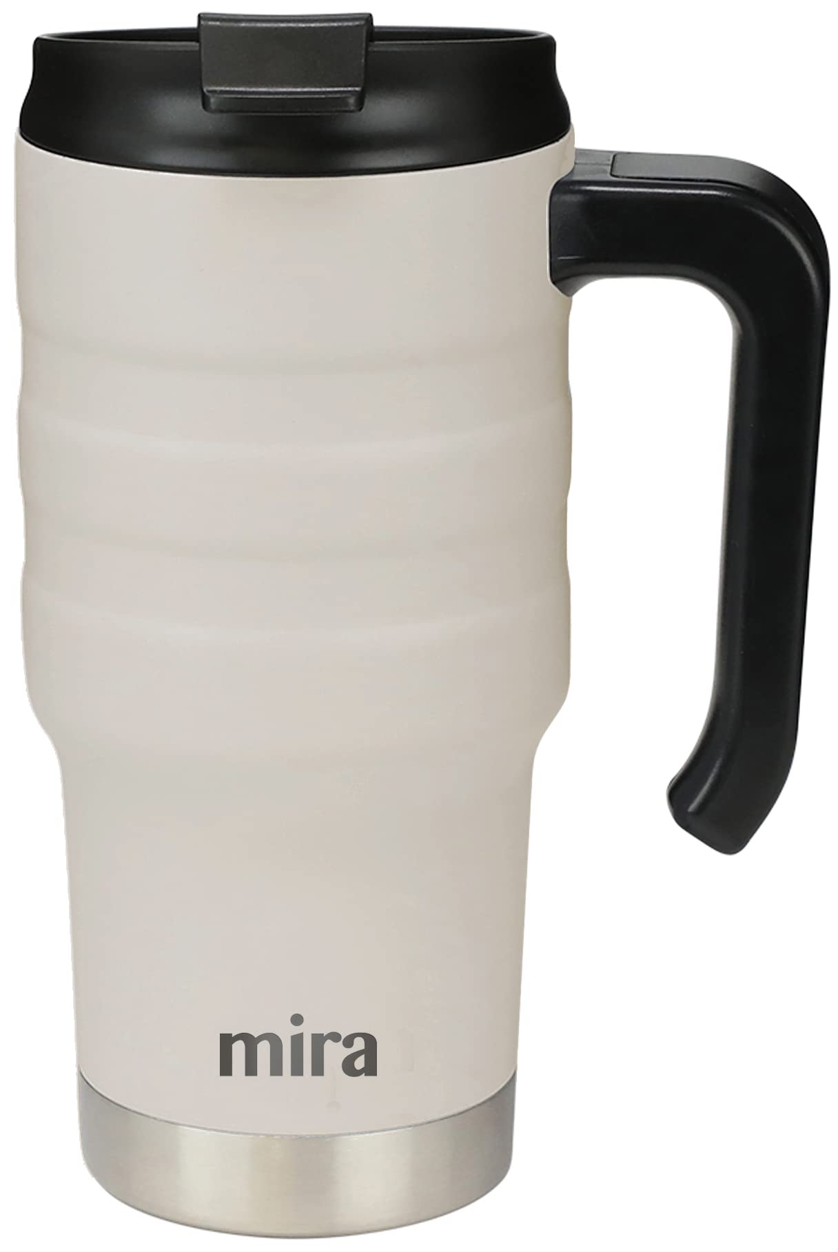 MIRA 20 oz Insulated Travel Mug - Stainless Steel Coffee Cup with Spill-Proof Flip Lid & Handle - Hot/Cold Car Tumbler - Sand