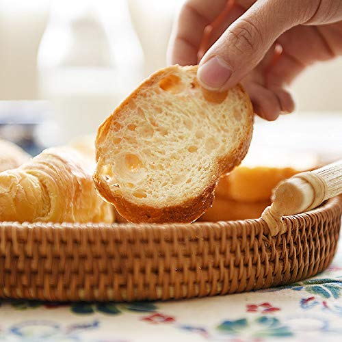 Decrafts Round Rattan Tray Woven Bread Basket With Handles Small Cracker Tray For Serving Dinner Parties Coffee Table Tea (Natur