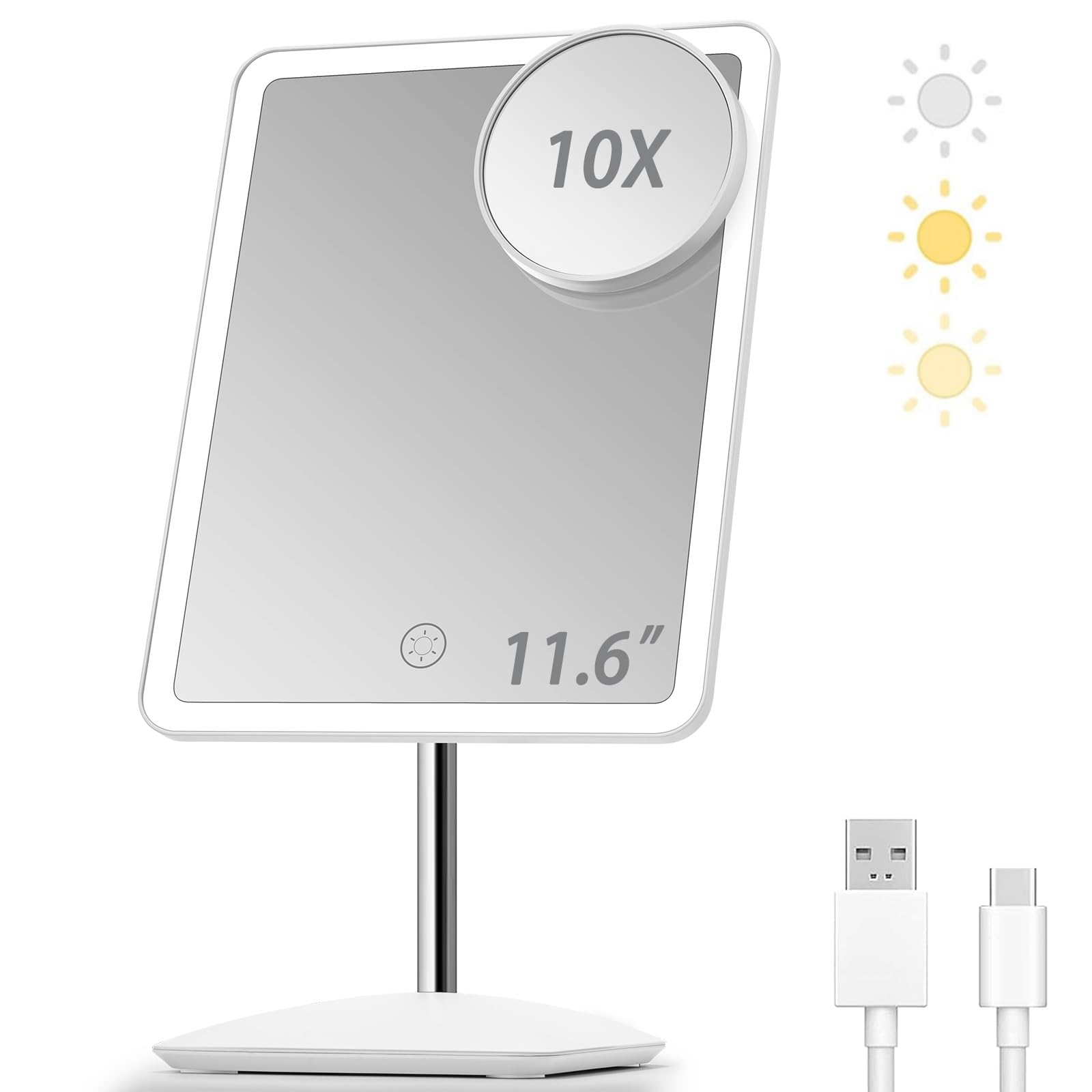 Deschen 2000Mah Rechargeable Makeup Vanity Mirror With Lights, 11.6'' Large Lighted Makeup Mirror With 3 Color Lights And 3.5''