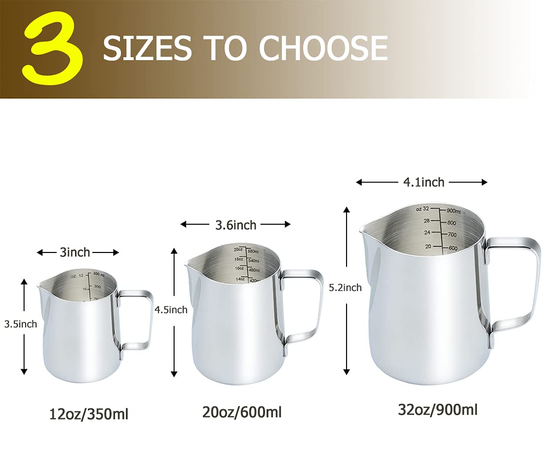 CAMKYDE Stainless Steel Milk Frothing Pitcher 32 oz  Espresso Steaming Pitcher with Decorating Pen for Espresso Machines  Cappuccino  Latte Art