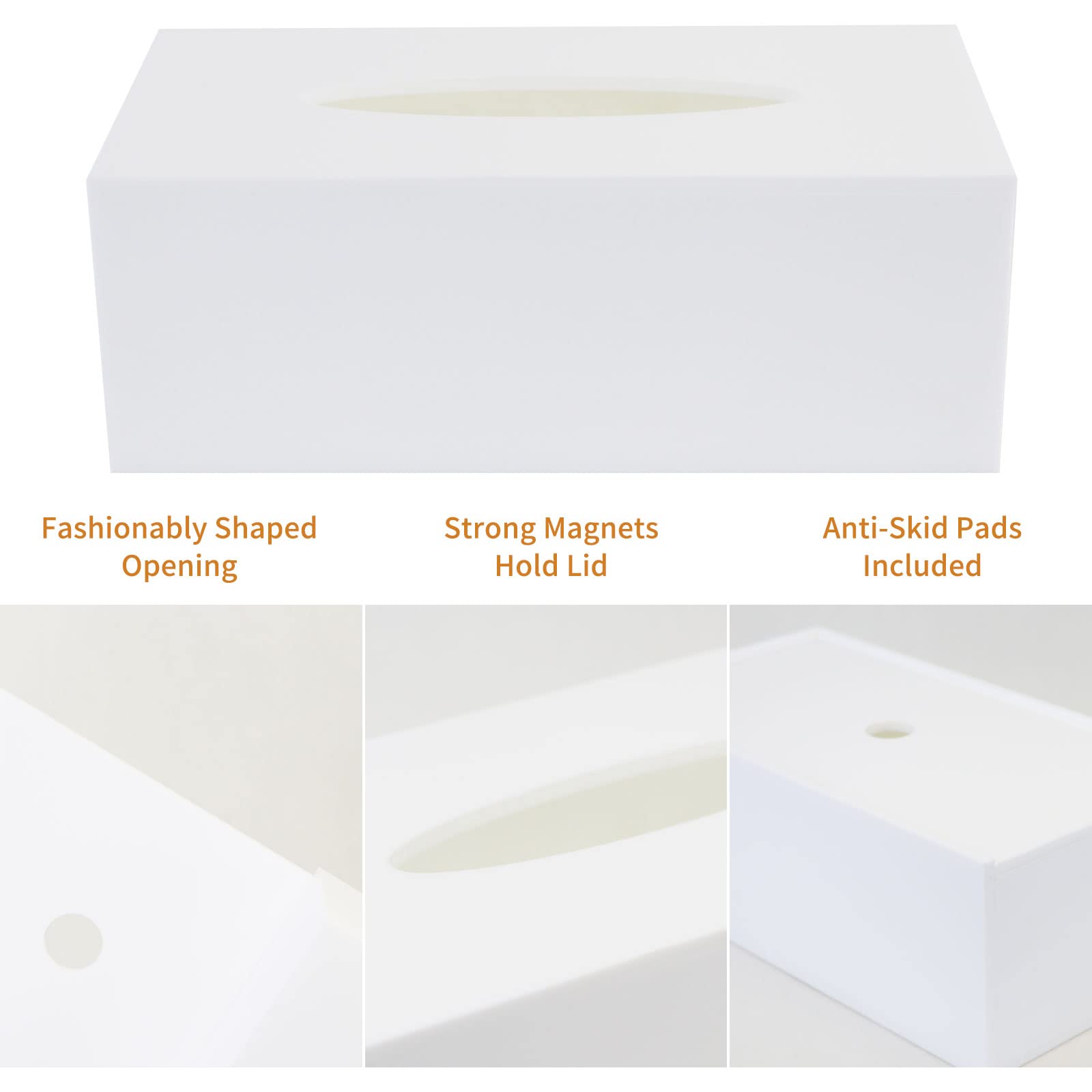 Acrylic Tissue Box Cover Rectangle, Pitbvo White Tissue Box Holder, Facial Napkin Dispenser For Bathroom Kitchen Bedroom Office