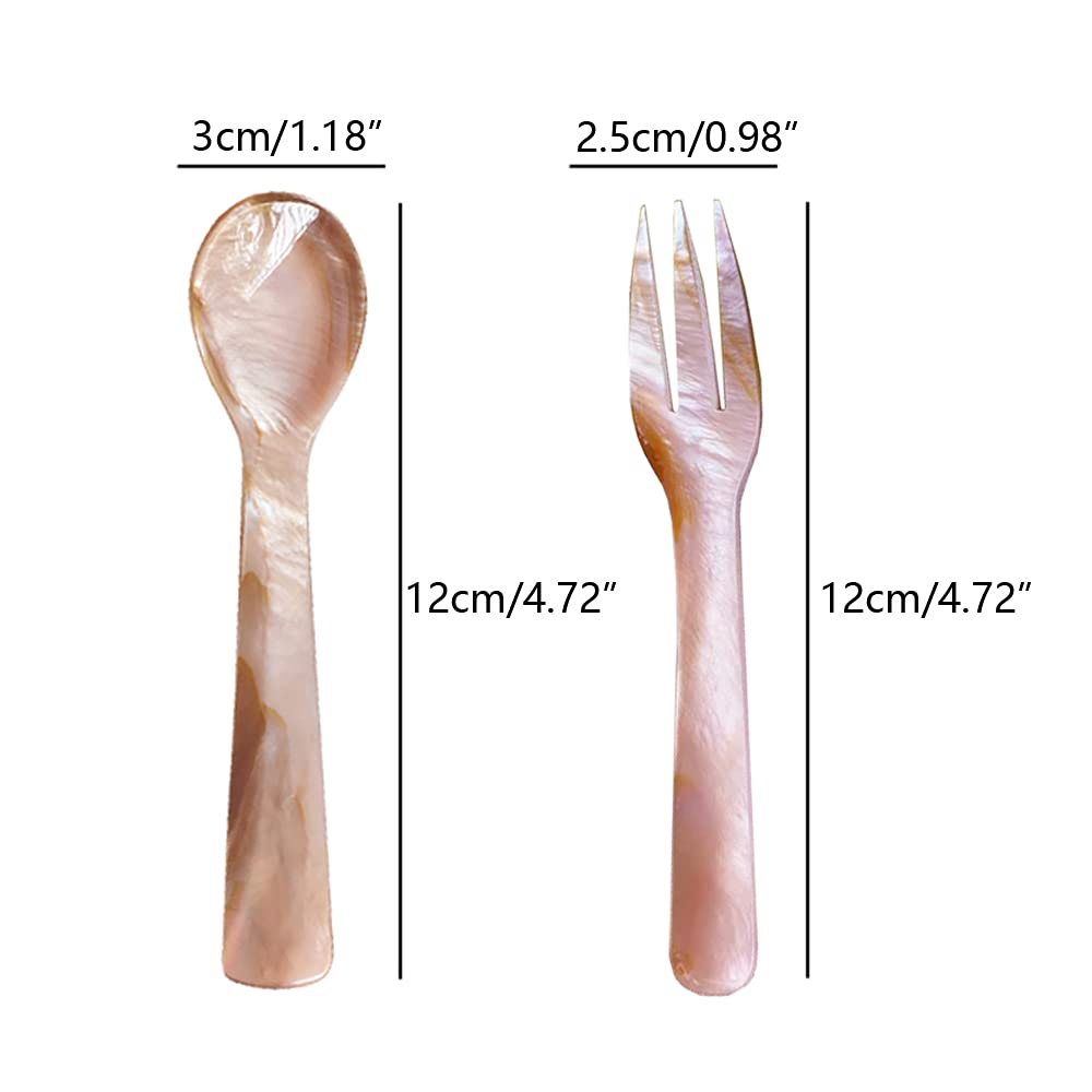 I-Lan 8 Pack Pink Mother Of Pearl Spoon Fork With Natural Patten,5 Inch Stunning Mop Caviar Spoon With Beautiful Shine, Finely H
