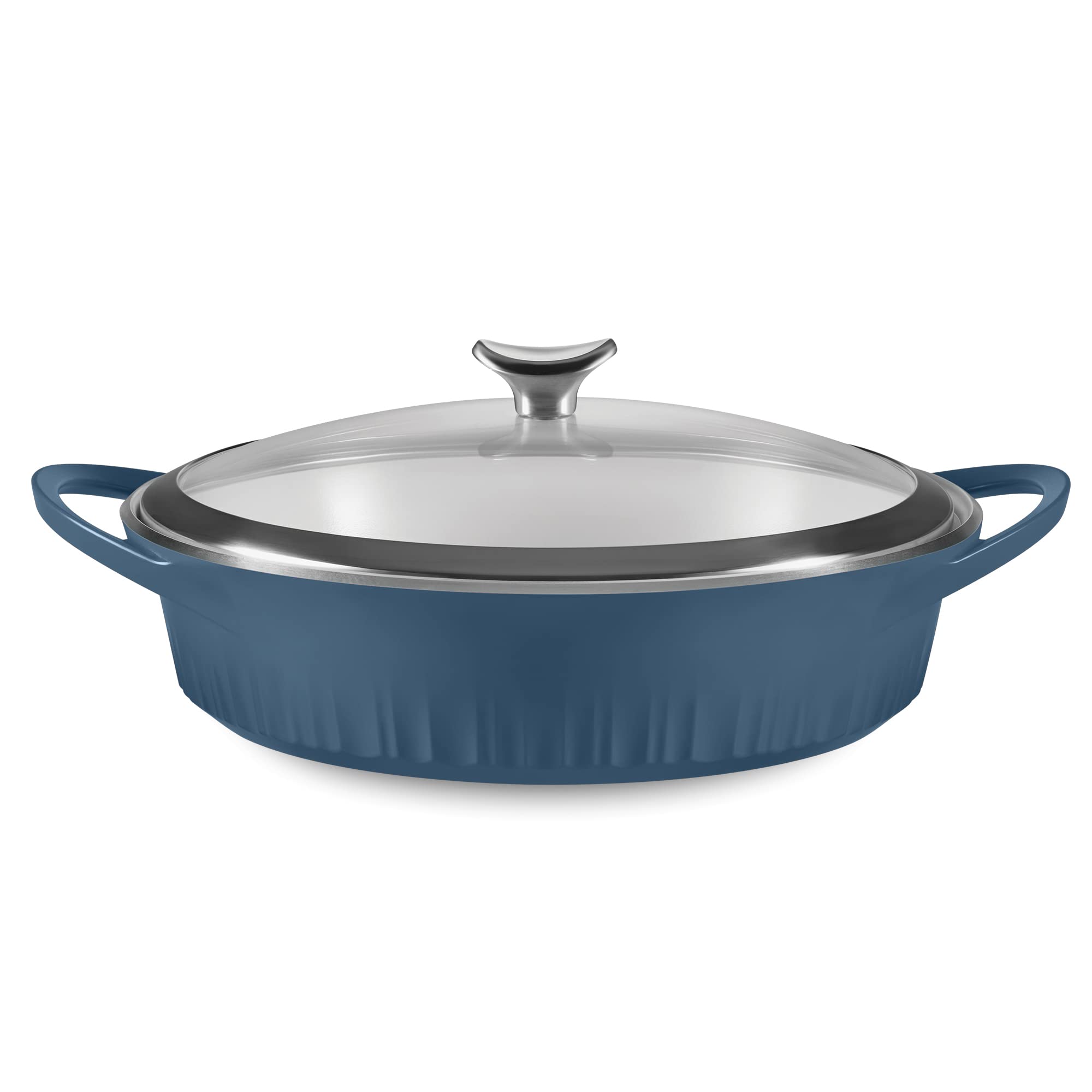 CorningWare, Non-Stick 4 Quart QuickHeat Braiser with Lid, Lightweight, Ceramic Non-Stick Interior Coating for Even Heat Cooking