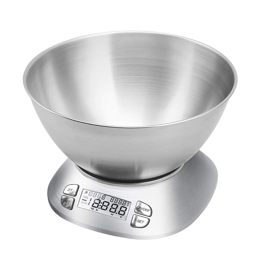 Digital Kitchen Scale with Removable Bowl 2.5L Volume, Electronic Stainless Steel Food Scale for Cooking Baking, Room Temperatur