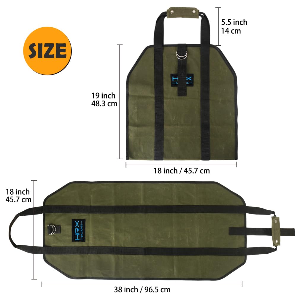 HRX Package Waxed Canvas Firewood Bag Carrier  Water Resistant Log Tote Wood Carrying Bag With Handles for Camping Trip Christmas Gift