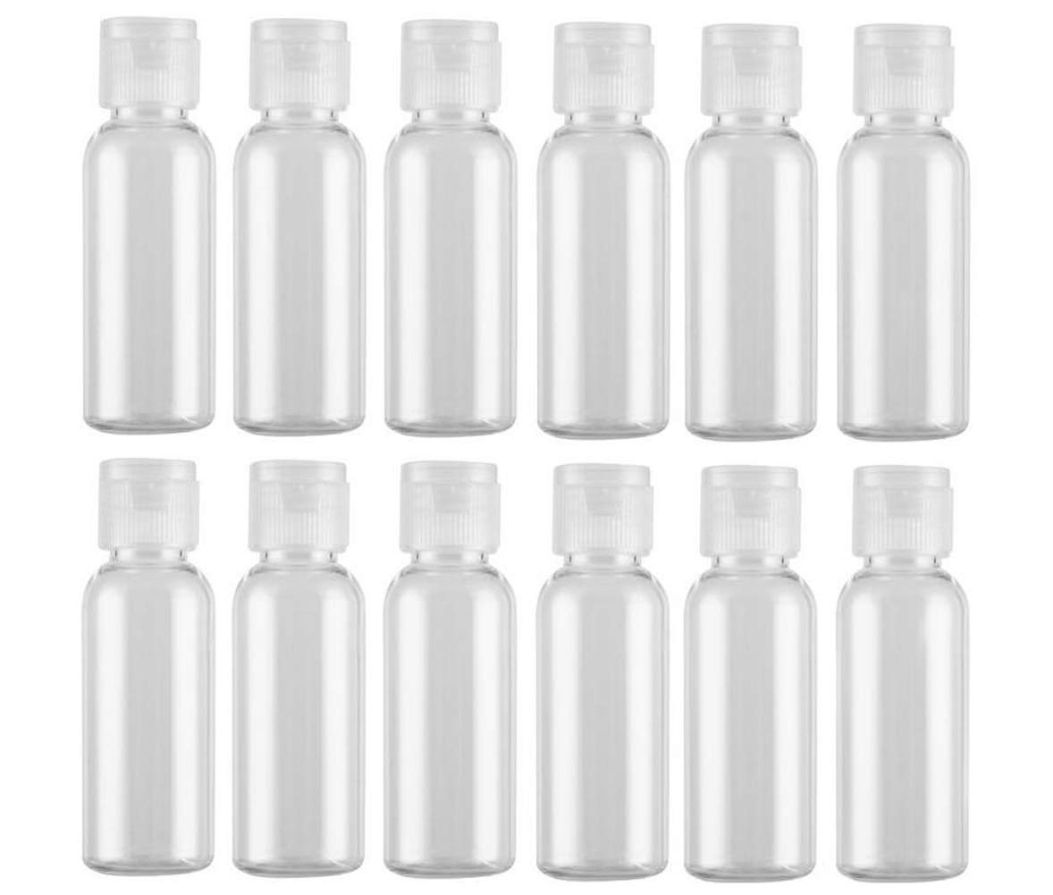 12Pcs 30Ml/1Oz Empty Clear Plastic Sample Bottle Travel Container Jar Pot Vial With Flip Lid Perfect For Makeup Emollient Water