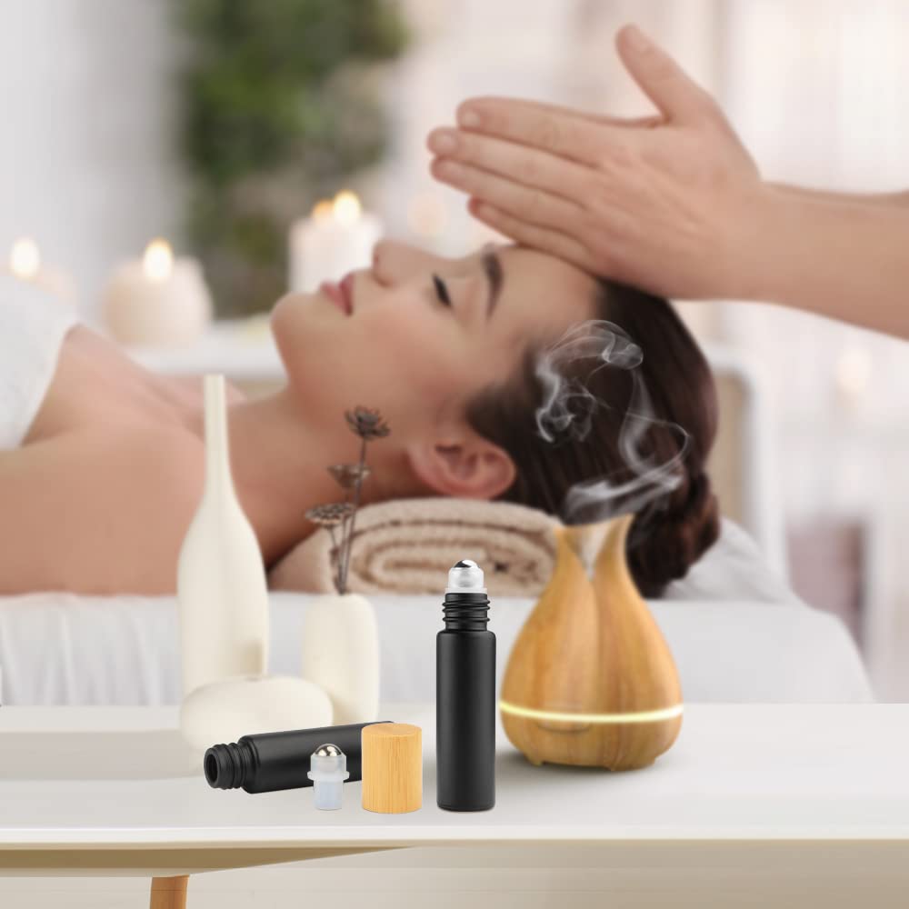 10Ml Glass Roll On Bottles Frosted Black Roller Bottles For Essential Oils Perfume Sample Bottles With Stainless Steel Roller Ba