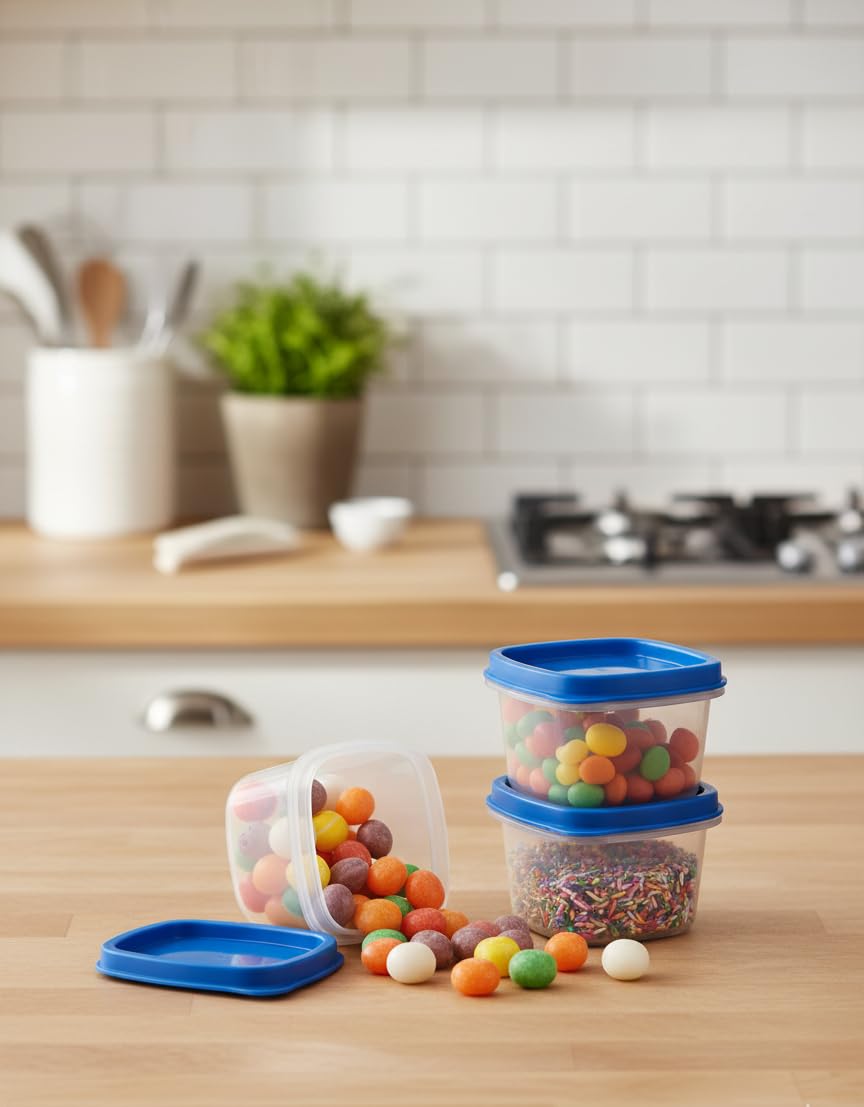 Mastercook Pp839 Square Storage Containers, 270Ml, 9.0Cm X 9.0Cm X 6.5Cm, Transparent 3Pc Set