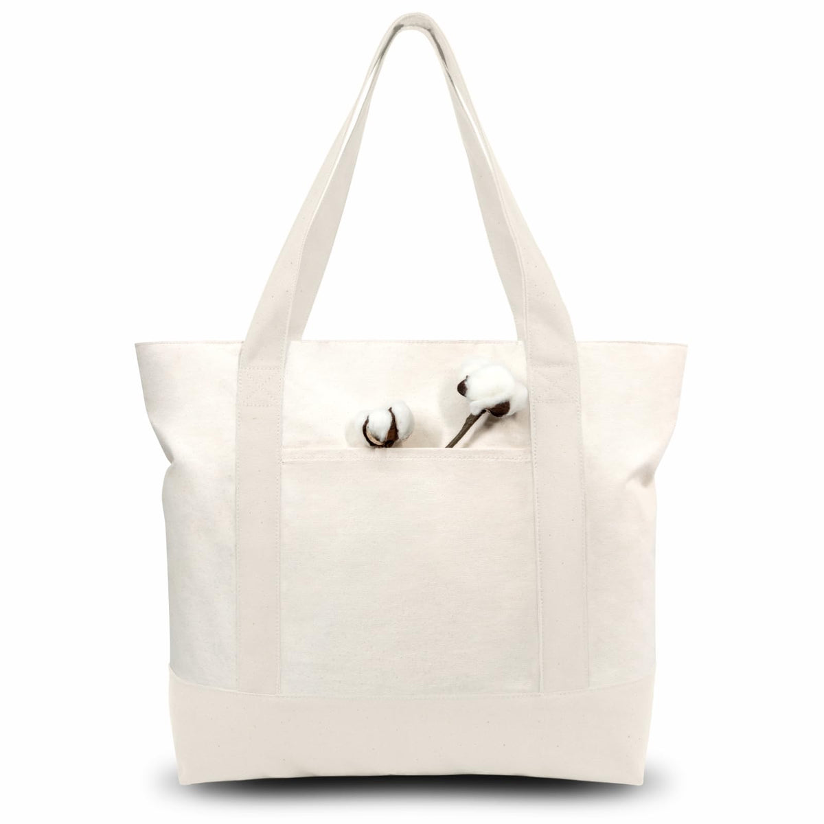 Topdesign 3-Pack Stylish Canvas Tote Bag With An External Pocket, Top Zipper Closure, Daily Essentials (Natural)