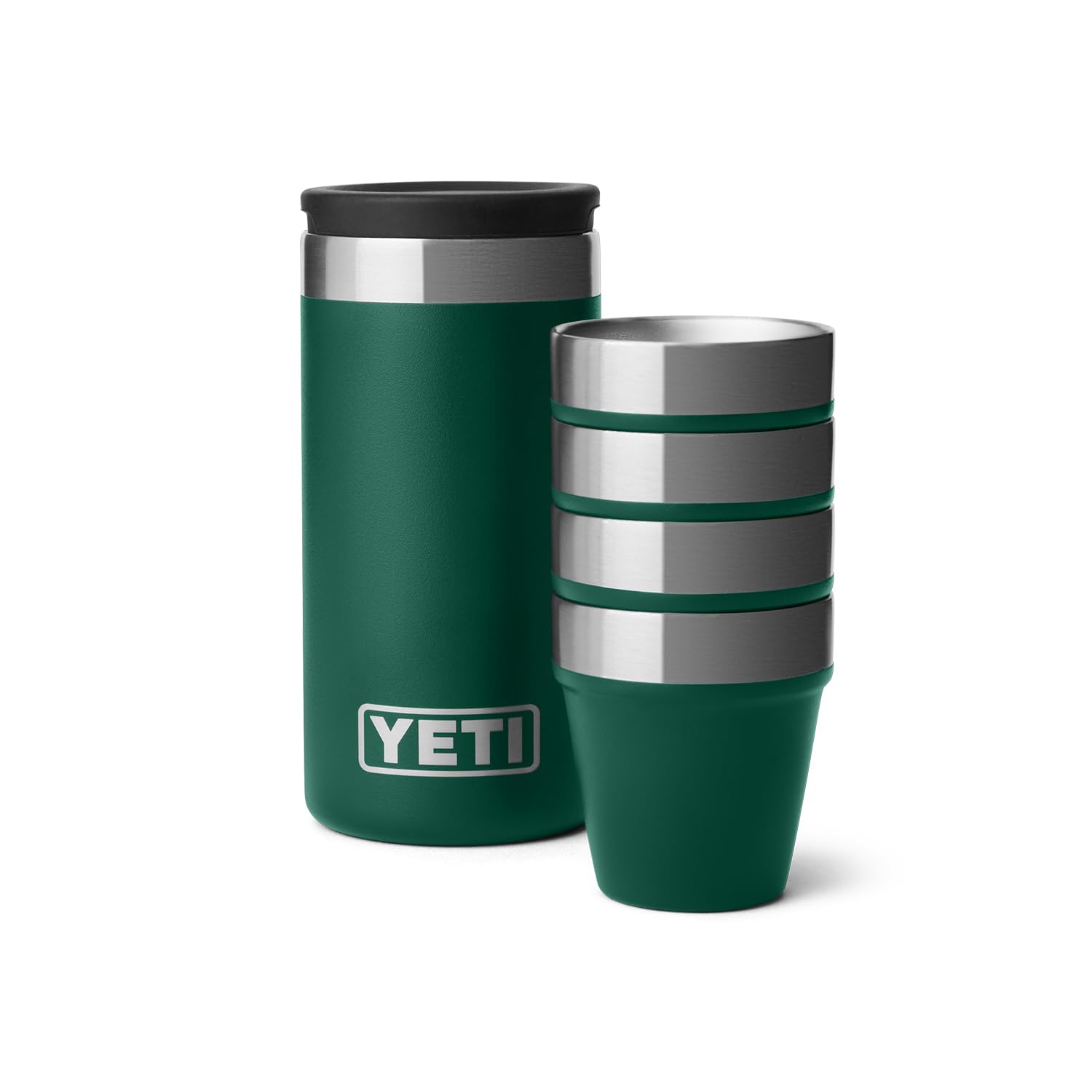 YETI Shot Glasses with Carrying Case, Set of 4, Black Forest Green