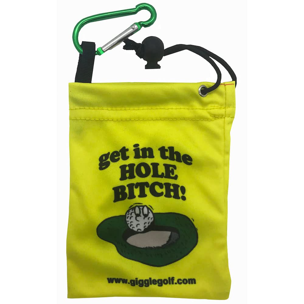 Giggle Golf Par 3 : Waffle Golf Towel  Tee Bag with 4 Tees  and Bling Golf Ball Marker with Hat Clip - Funny Golf Gift for Women (Get in The Hole Bitch)