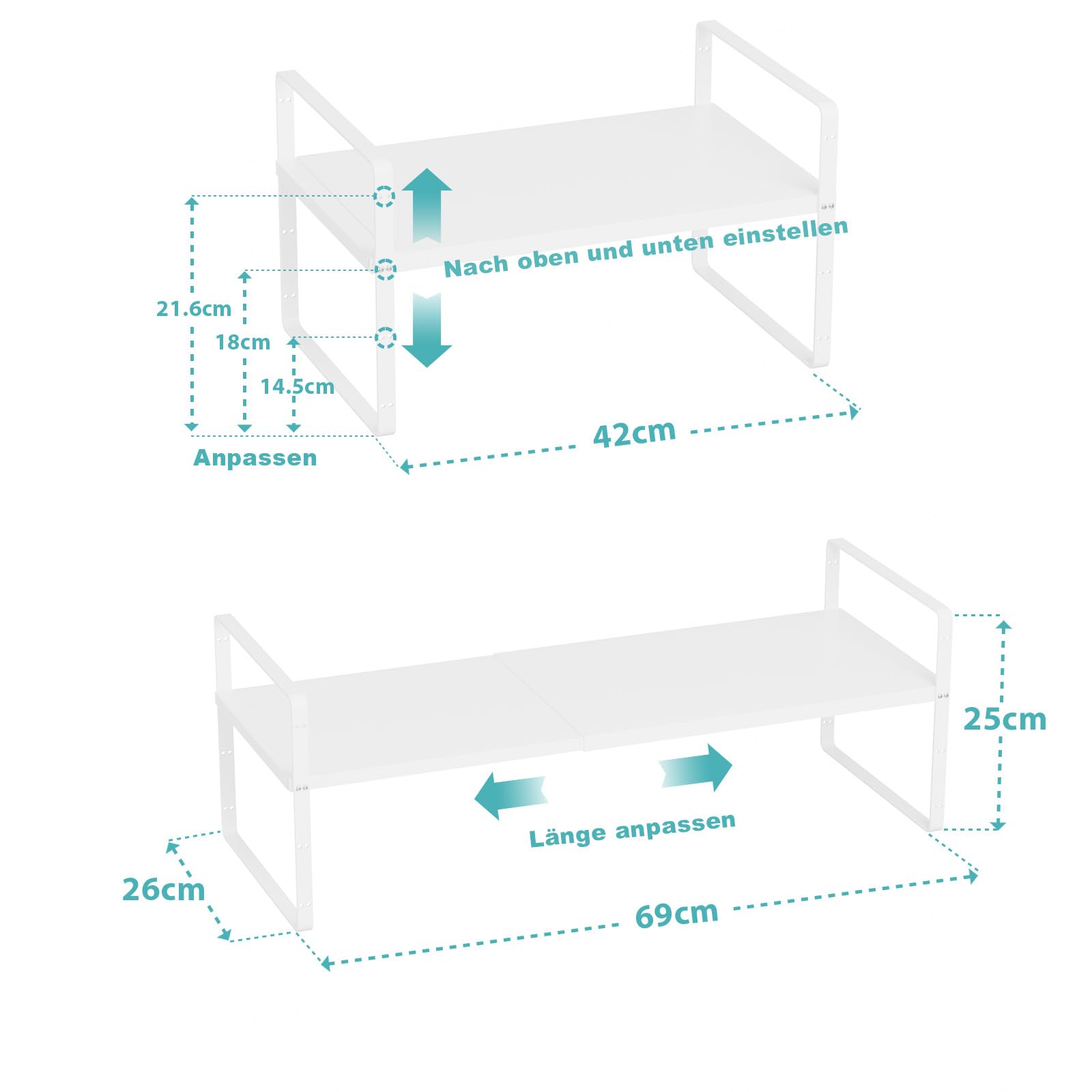 SANNO Expandable Kitchen Shelf Organizers, Large Kitchen Cupboard Organizer Stackable Counter Shelf Spice Rack Expandable Shelve