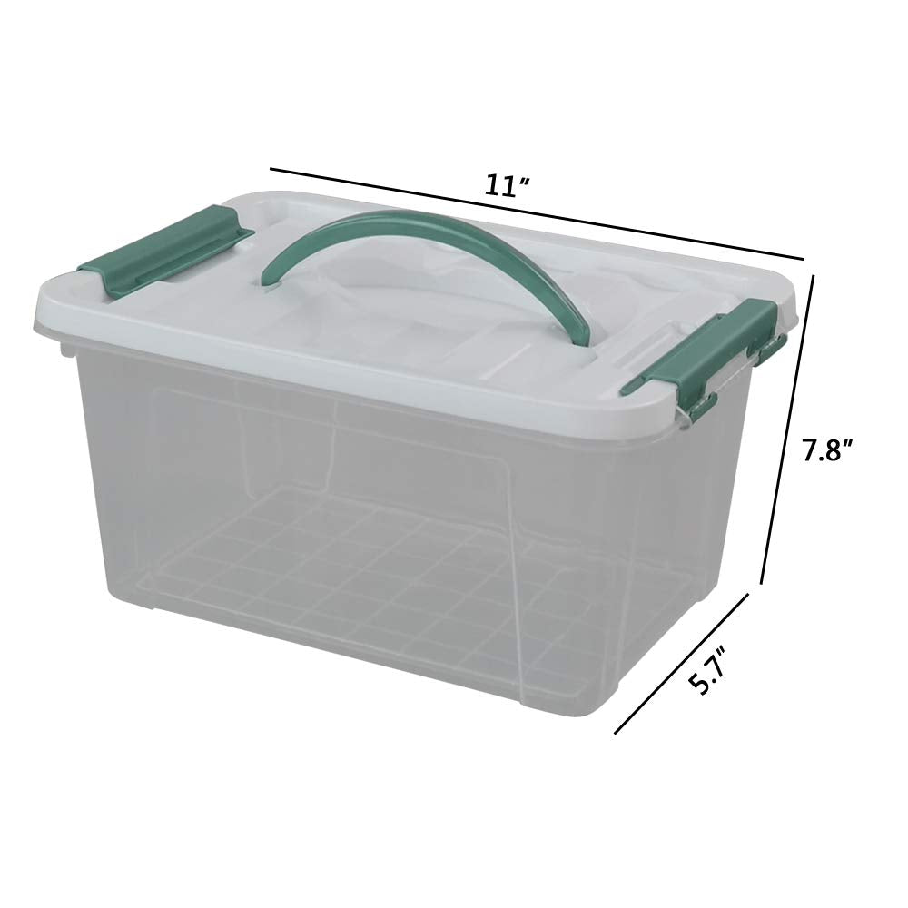 Gloreen 6 Quart Clear Storage Bins With Lid And Green Handle, Multipurpose Stackable Plastic Storage Latches Box/Containers, Set