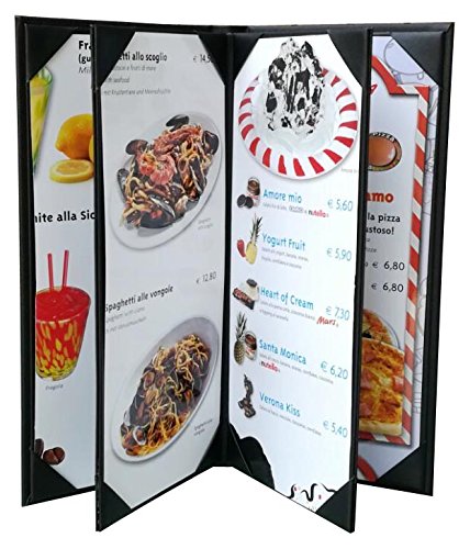 3 pcs of Restaurant Menu Covers Holders 4.75 X 11 Inches, 4panel 6view,Sold by Case,with Clear PVC Sheets for Paper Protection