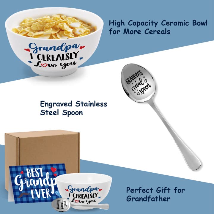 Grandpa Gift Cereal Bowl And Cereal Killer Spoon Set With Best Dad Ever Card Birthday Grandfather'S Retirement Christmas Present