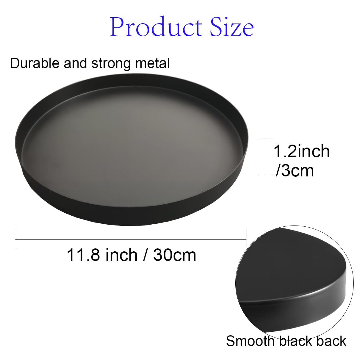 Black Round Metal Candle Holder Tray, Decorative Serving Tray For Modern Farmhouse Home Decorations (11.8'')