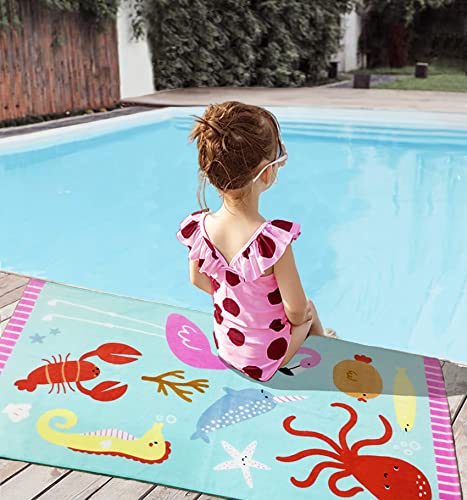 YIFONTIN Beach Towel for Kids Velour Terry Blanket Throw 100% Cotton 25.5X51 inches for Swimming Bath Travel Camping and Picnic  Flamingo Lobster Octopus.
