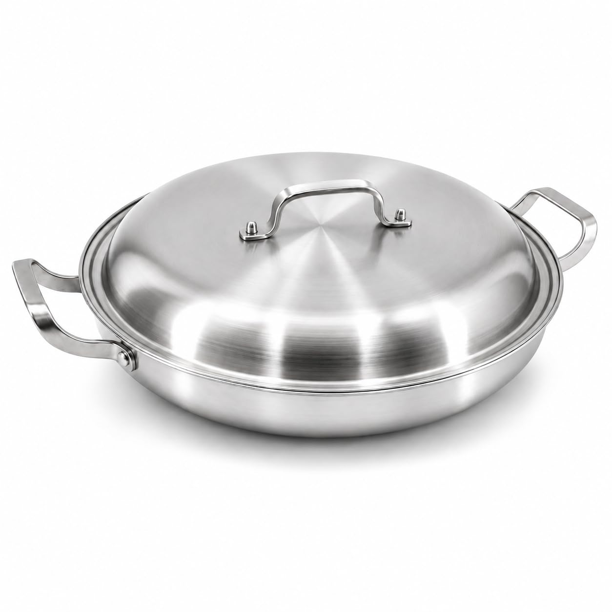 Yeksum 16 Inch 5Ply Stainless Steel Paella Pan with Lid, Large Skillet