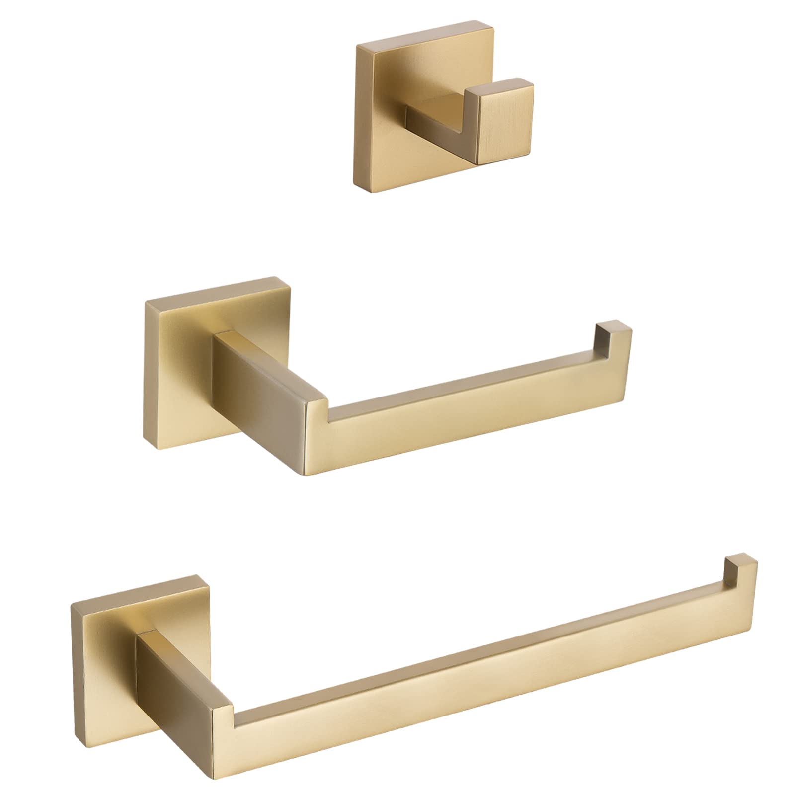 Turs Brushed Gold 3-Piece Bathroom Hardware Set Stainless Steel Gold Hand Towel Holder Toilet Paper Holder Towel Hook Wall Mount