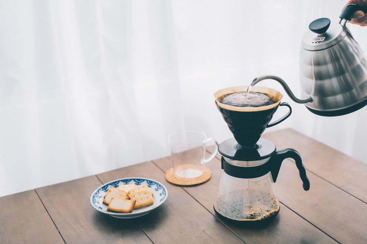 Hario V60 Pour Over Set - Dripper, Glass Server, Scoop, Filters, Size 02, Brown