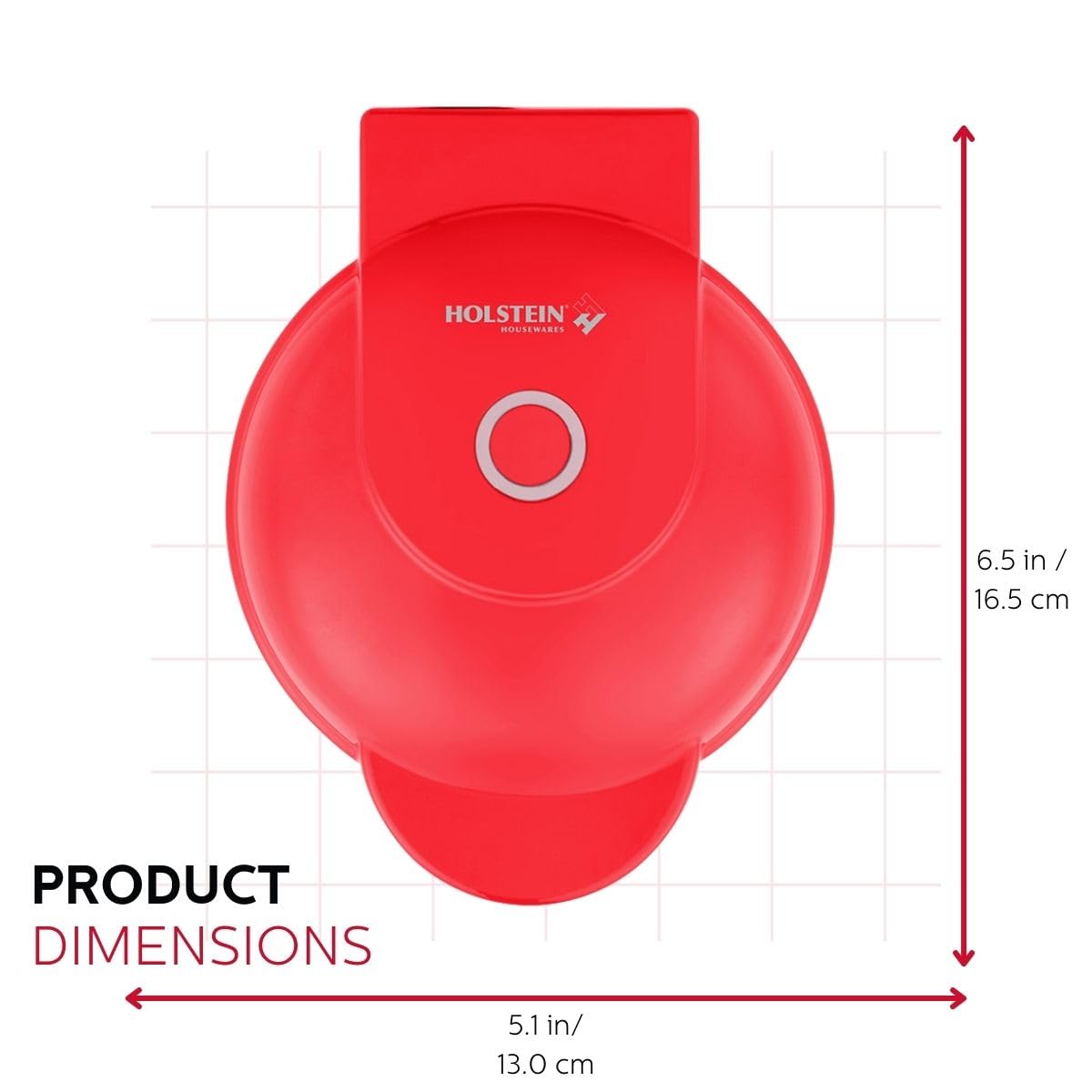 Holstein Housewares Personal/Mini Waffle Maker, Non-Stick Coating, Red- 4-Inch Waffles In Minutes, Ideal For Breakfast, Brunch,