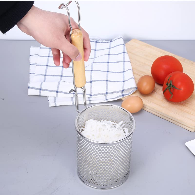 4-Piece Stainless Steel Pasta Basket Set With Wooden Handles - Perfect For Cooking Pasta, Noodles, Dumplings, And More; Mesh Spi