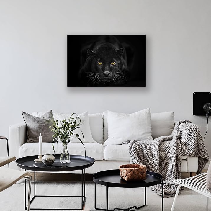 Seven Wall Arts Black Panther Canvas Wall Art Black And White Animal Painting Wildlife Animal Pictures Poster Print Modern Leopa