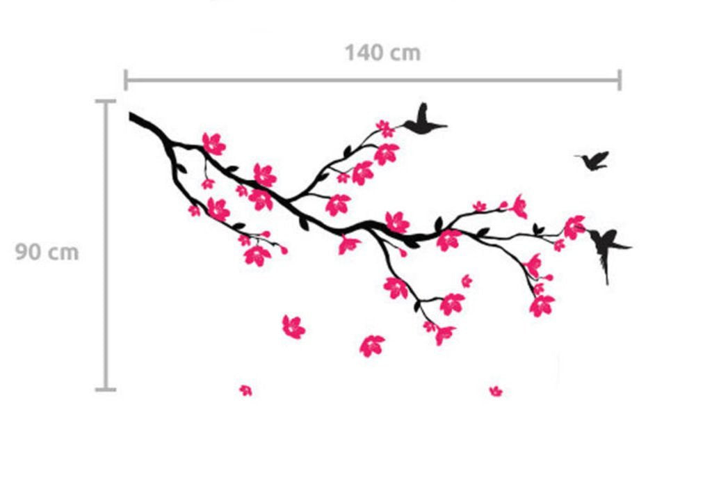 Decals Design Stickerskart Wall Stickers Hummingbirds And Blossoms (Wall Covering Area: 140Cm X 90Cm,Product Dimensions: 50X70Cm