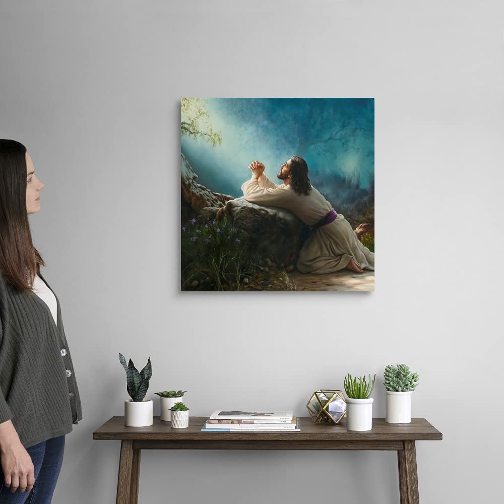 CANVAS ON DEMAND Gethsemane Canvas Wall Art Print, 24"x24", Artist-Grade Canvas, Dark Gray, Light Gray Blue, Christian Home Decor